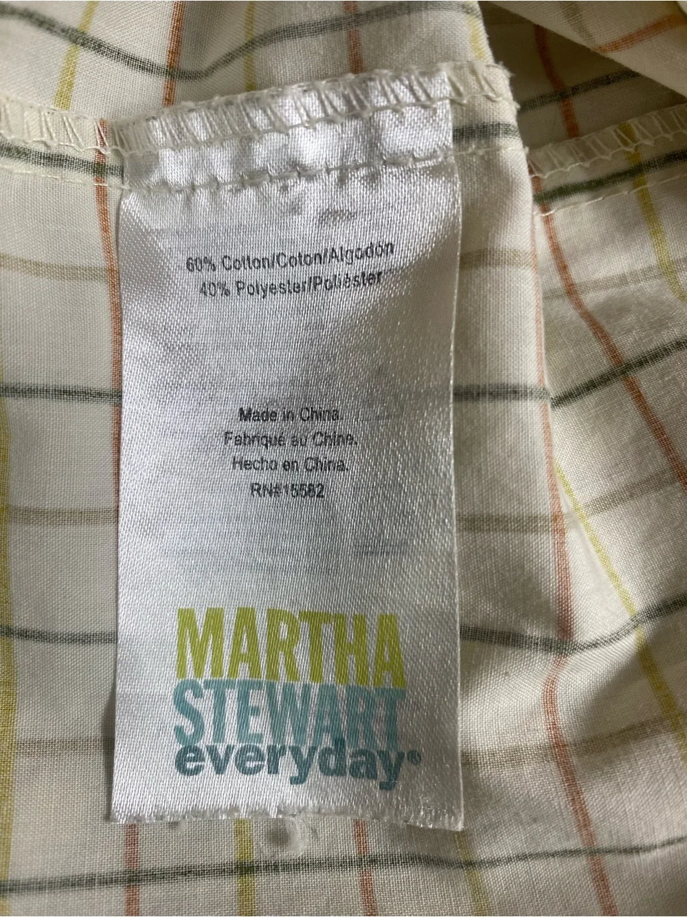 Martha Stewart cream Pillowcases with Green and Orange Grid
